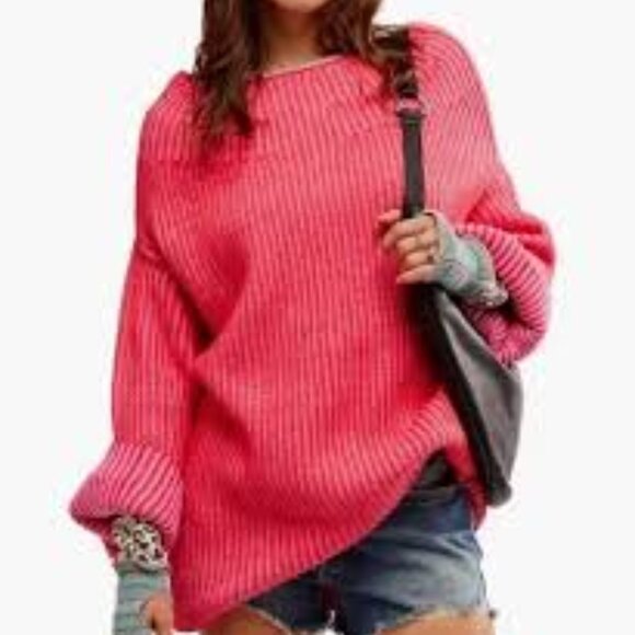 Free People Sweaters - 6 - NWT FREE PEOPLE CHARLOTTE TUNIC OVERSIZED SWEATER PINK BLOSSOM GLOW